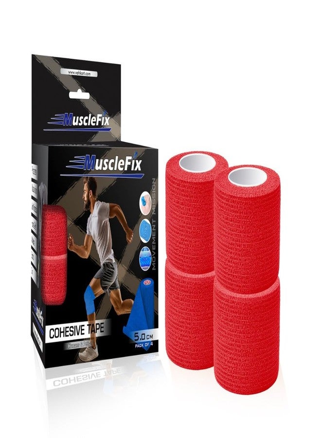 AGAM MuscleFix Breathable Self Adhesive Wrap, Athletic, Non Woven Cohesive Bandage - for Sports, First Aid Medical, Wrist, Swelling (5 cm X 4.5 mtr- Pack of 4) (Red) - Image 1