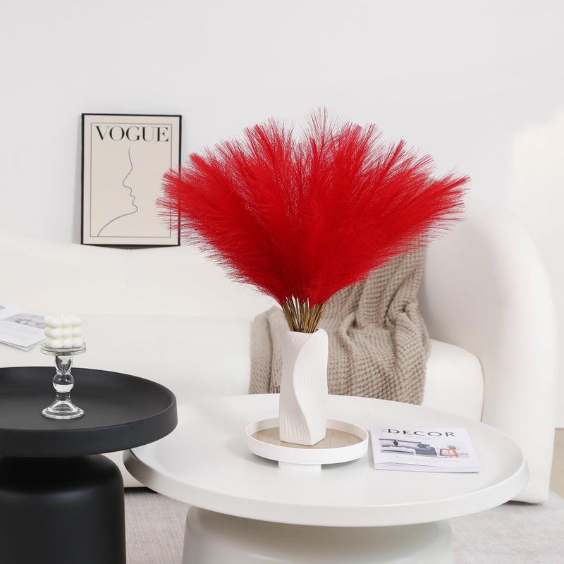 Wertuirk 60pcs Red Pampas Grass Decor - 24 Inch Short Artificial Pampas Grass Decor, Fake Pompas Floral for Vase Filler, Wedding Flower Arrangement, Party and Home Decor (Red) - Image 5