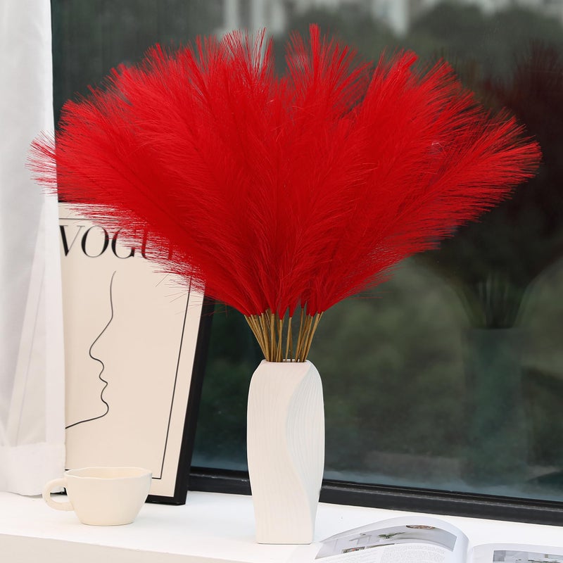 Wertuirk 60pcs Red Pampas Grass Decor - 24 Inch Short Artificial Pampas Grass Decor, Fake Pompas Floral for Vase Filler, Wedding Flower Arrangement, Party and Home Decor (Red) - Image 1