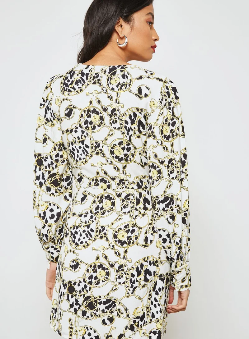 TOPSHOP Chain Print Wrap Dress