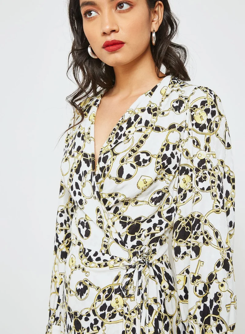 TOPSHOP Chain Print Wrap Dress