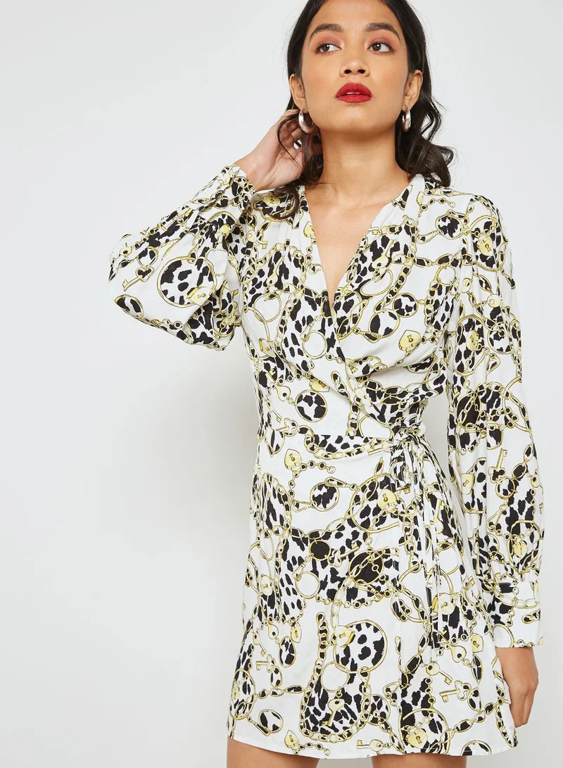 TOPSHOP Chain Print Wrap Dress
