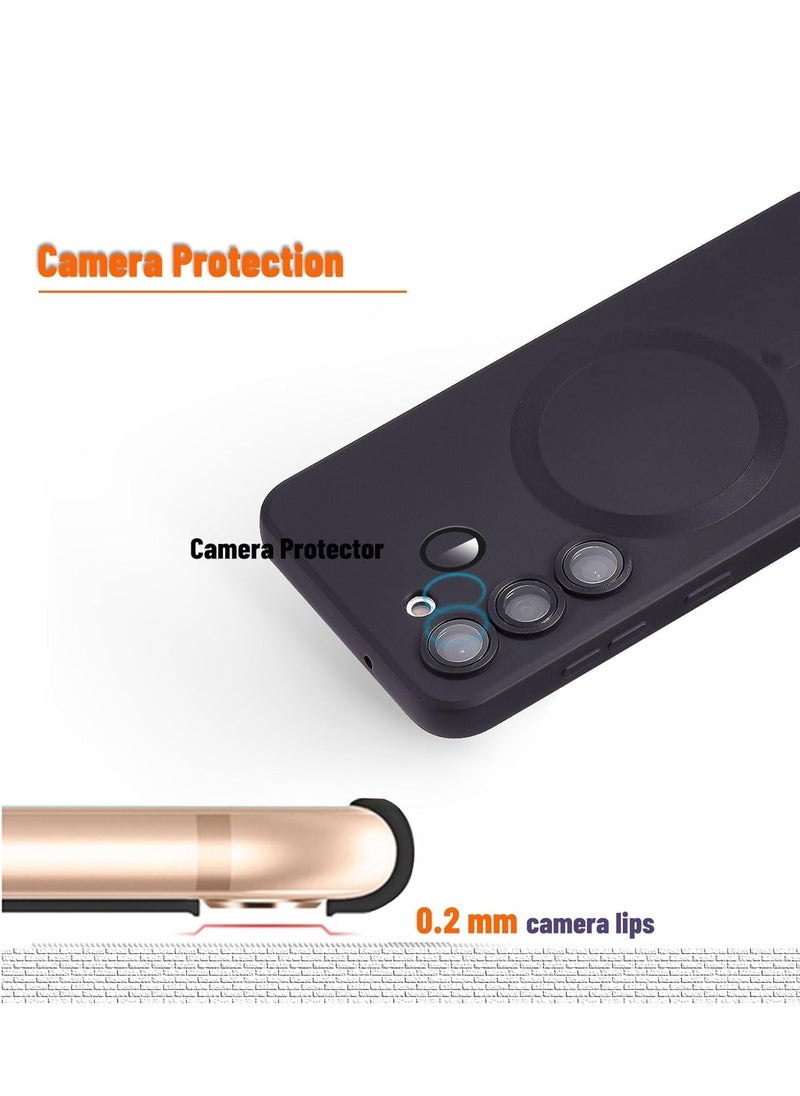 For Samsung Galaxy S24 FE Silicone Metalic Color Back Case, Mag-Safe For Wirless Charing and Camera Lens Protector Compatible With Samsung Galaxy S24 FE (6.7'') (Black)