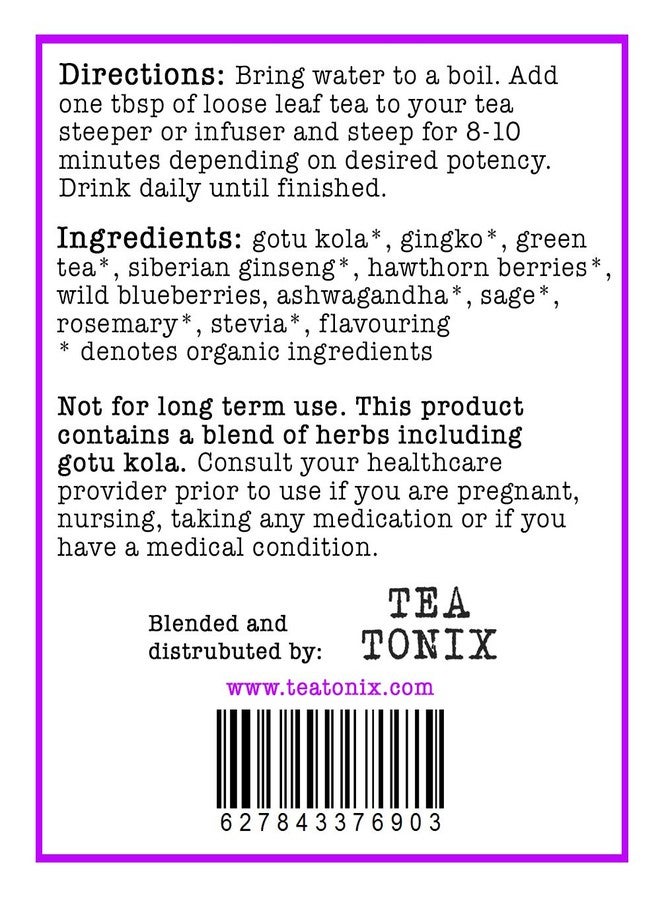 Tea Tonix BE BRAINY Tea for Mental Clarity with Gotu Kola, Hawthorn Berries, and Gingko 60g (2.12oz) - a Green Tea to Help with Memory, Concentration, and Focus - Image 2