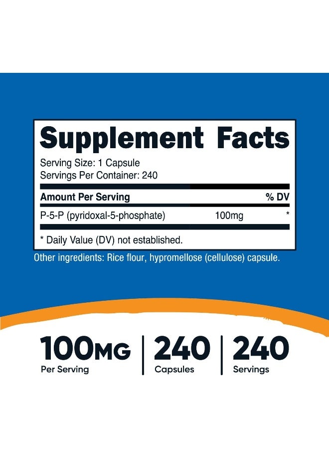 Nutricost P5P Vitamin B6 Supplement 100mg, 240 Capsules (Pyridoxal-5-Phosphate) - Image 2