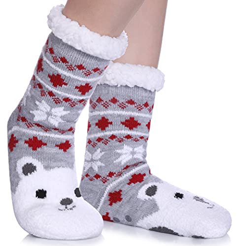 FNOVCO Kids Slipper Socks Boys Girls Fuzzy Soft Thick Cozy Warm Fleece lined Winter Indoor Christmas Socks 812 Years Polar Bear - Image 1