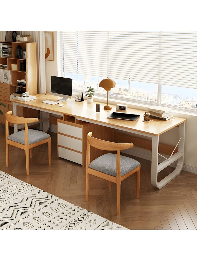 DubaiGallery Modern White Writing Desk with Steel Sled Base, Cable Management, and 3 Drawers - Without Chairs - Image 1