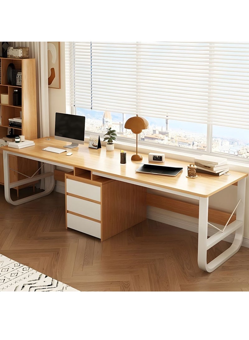 DubaiGallery Modern White Writing Desk with Steel Sled Base, Cable Management, and 3 Drawers - Without Chairs - Image 2