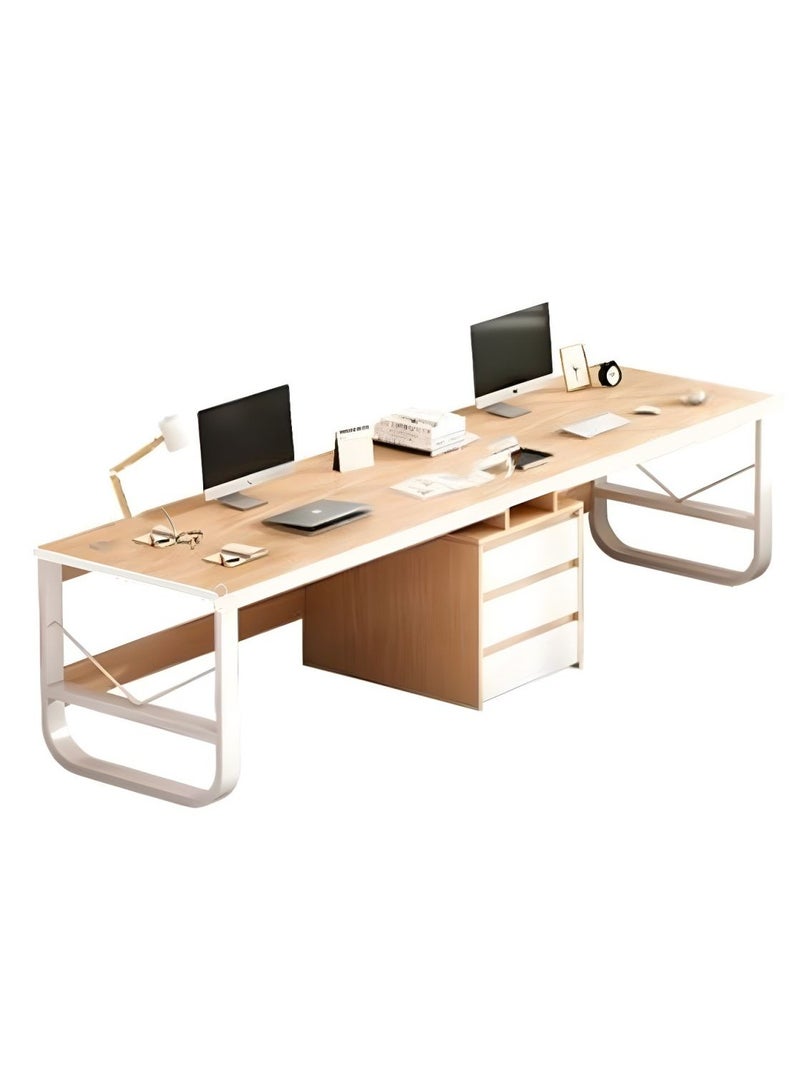 DubaiGallery Modern White Writing Desk with Steel Sled Base, Cable Management, and 3 Drawers - Without Chairs - Image 4