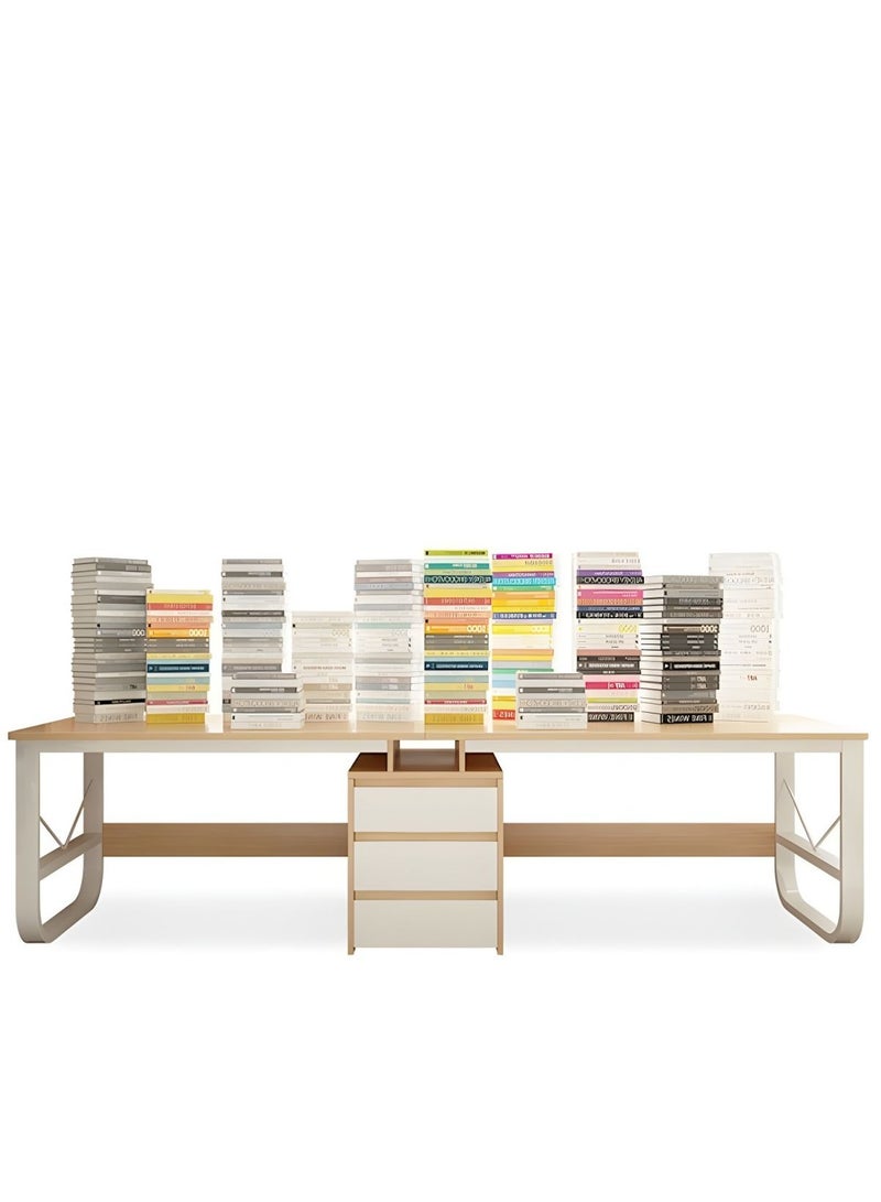 DubaiGallery Modern White Writing Desk with Steel Sled Base, Cable Management, and 3 Drawers - Without Chairs - Image 3