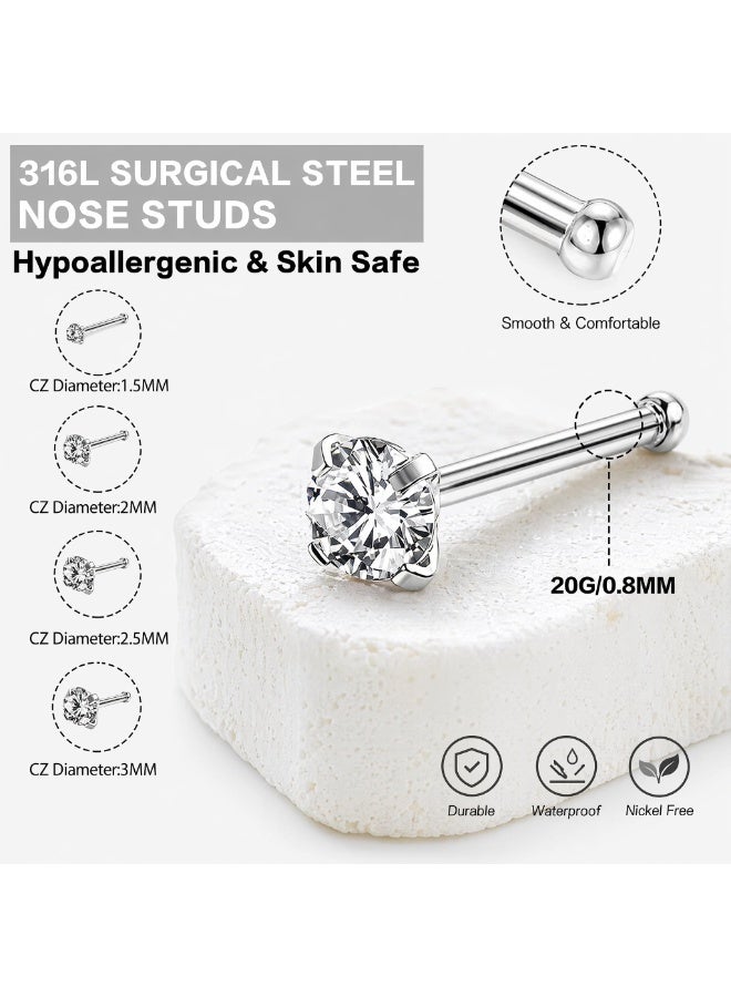 4PCS Solid Gold 1.5/2/2.5/3mm Clear CZ Bone Nose Studs - Image 2