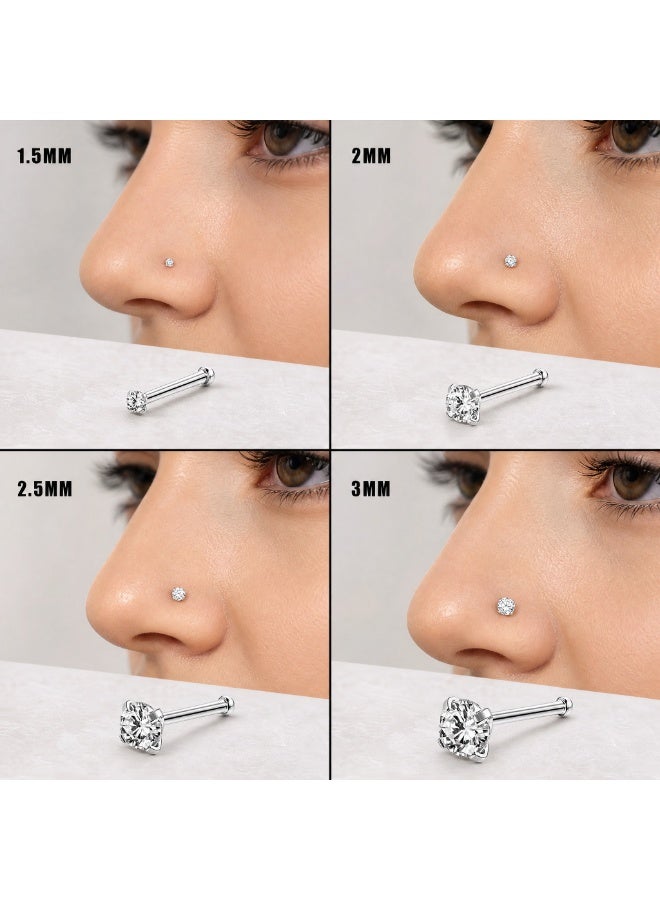4PCS Solid Gold 1.5/2/2.5/3mm Clear CZ Bone Nose Studs - Image 3