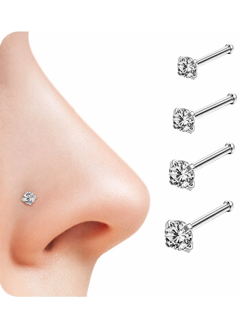 4PCS Solid Gold 1.5/2/2.5/3mm Clear CZ Bone Nose Studs - Image 1