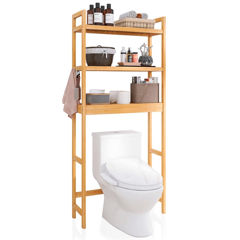 SMIBUY SMIBUY Bathroom Storage Shelf Bamboo OverTheToilet Organizer Rack Freestanding Toilet Space Saver with 3Tier Adjustable Shelves Natural 