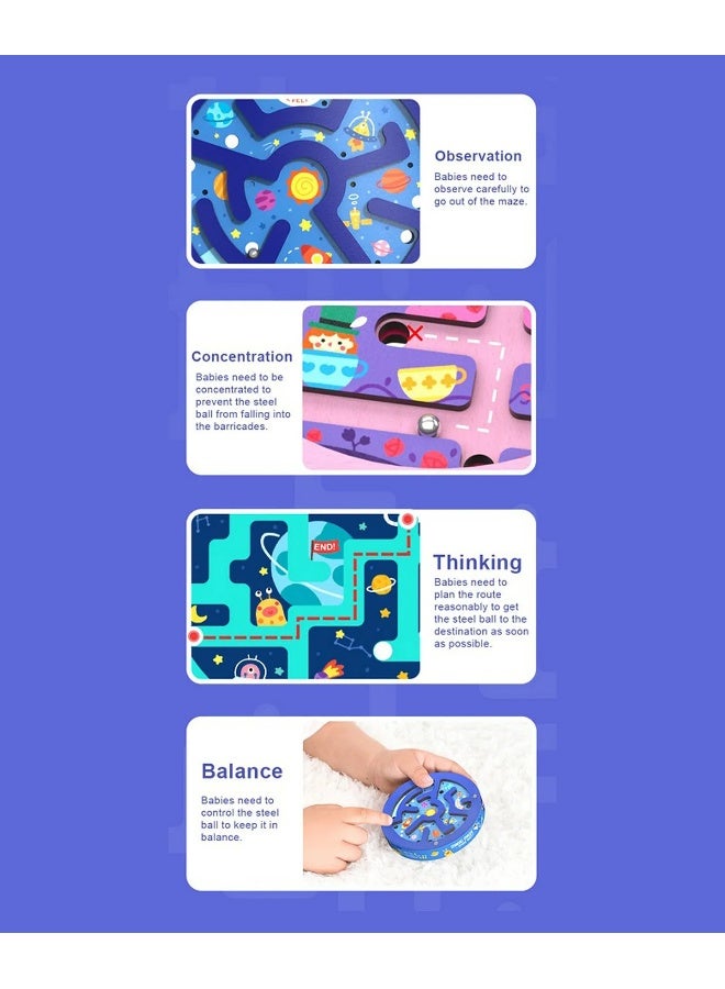 Mideer Double-Sided Magic Maze Space Quest Wooden Marble Puzzle Game for Kids 3+, Portable Brain Teaser Labyrinth Toy, Educational Logic Maze with Balance and Fine Motor Skill Training - Image 3