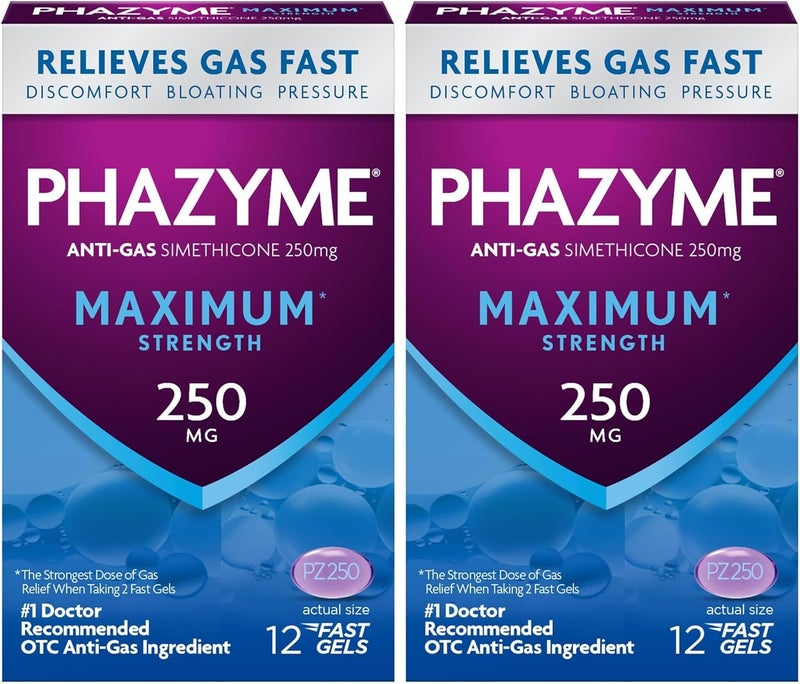 Phazyme Maximum Strength Gas and Bloating Relief 250 mg Simethicone 12 Fast Gels Pack of 2 - Image 1