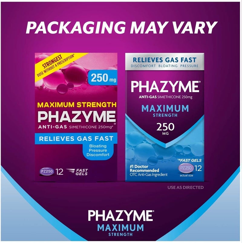 Phazyme Maximum Strength Gas and Bloating Relief 250 mg Simethicone 12 Fast Gels Pack of 2 - Image 4