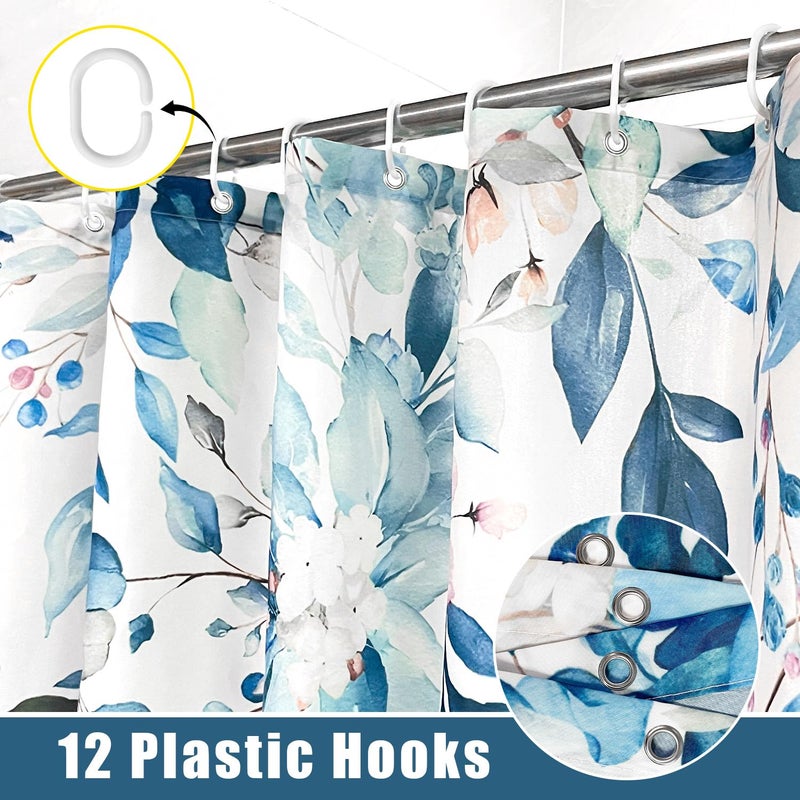 JWXCBIM Blue Eucalyptus Leaves Shower Curtain, Aesthetic Art Watercolor Plant Floral Leaf Bathroom Decor, Waterproof Fabric Bath Curtain Set with Hooks 72x72 Inches - Image 5