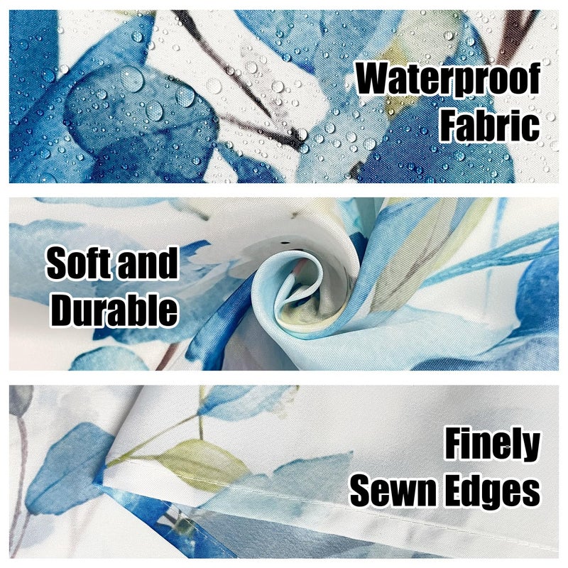 JWXCBIM Blue Eucalyptus Leaves Shower Curtain, Aesthetic Art Watercolor Plant Floral Leaf Bathroom Decor, Waterproof Fabric Bath Curtain Set with Hooks 72x72 Inches - Image 4