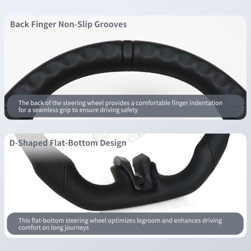 JIANGGAI Full Leather Steering Wheel, D-shaped Perfoated Leather Grip Steering Wheel Fit For Mustang EcoBoost GT Shelby GT350/GT350R 2015-2017 - Image 3