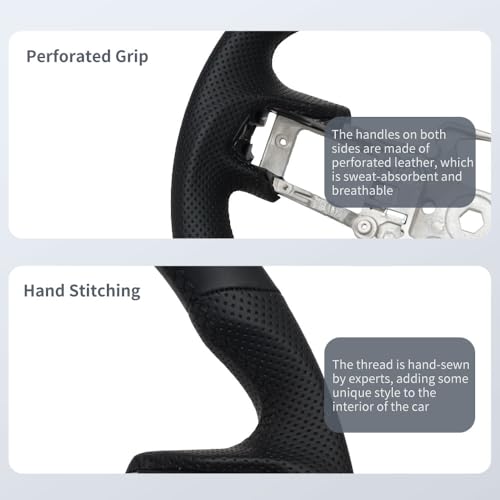 JIANGGAI Full Leather Steering Wheel, D-shaped Perfoated Leather Grip Steering Wheel Fit For Mustang EcoBoost GT Shelby GT350/GT350R 2015-2017 - Image 4