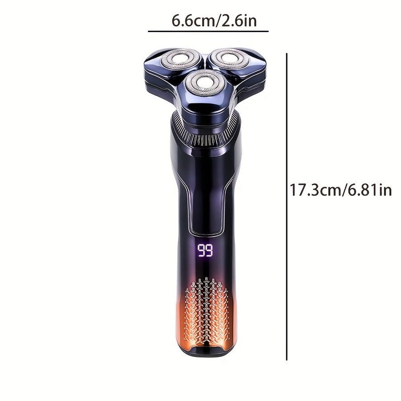 3D Triple Blade Floating Electric Shaver Type C Charging High Speed Shaver IPX7 Waterproof Electroplated Body LED Digital Display Mens Gift Gradient Red For Boyfriend Father - Image 4