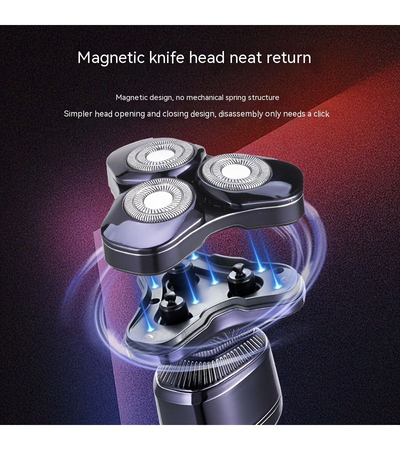 3D Triple Blade Floating Electric Shaver Type C Charging High Speed Shaver IPX7 Waterproof Electroplated Body LED Digital Display Mens Gift Gradient Red For Boyfriend Father - Image 2