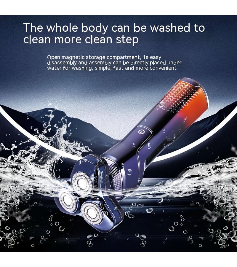 3D Triple Blade Floating Electric Shaver Type C Charging High Speed Shaver IPX7 Waterproof Electroplated Body LED Digital Display Mens Gift Gradient Red For Boyfriend Father - Image 3
