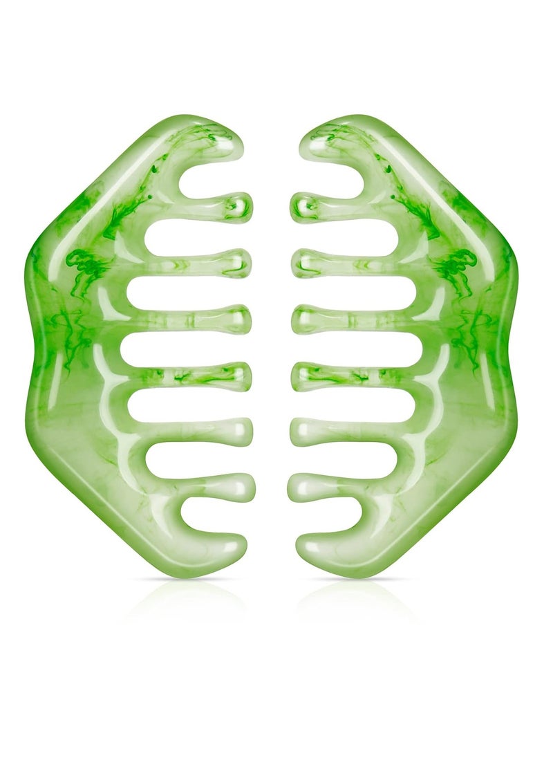 Geiserailie Geiserailie 2 Pieces Jade Combs Massage Stone Hair Comb Guasha Scraping Scalp Comb Facial Massage Tool Multifunctional Handheld Head Tools for Valentine's Day Mother's Day Gift (Elegant Style)  - Image 1