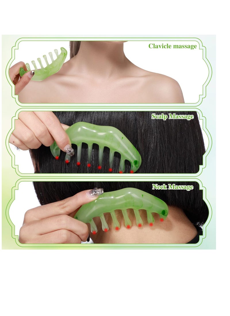 Geiserailie Geiserailie 2 Pieces Jade Combs Massage Stone Hair Comb Guasha Scraping Scalp Comb Facial Massage Tool Multifunctional Handheld Head Tools for Valentine's Day Mother's Day Gift (Elegant Style)  - Image 4