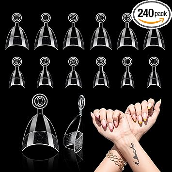 Grevosea 240 Pcs short almond nail tips 12 Sizes Pre Shape Half Cover Nail Tips press on nails gel nail extension for Beginner and Professional DIY Manicure Art Home Salon - Image 1