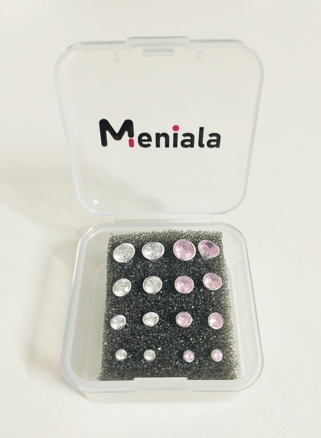 Meniala Anti Allergy Hypoallergenic Plastic Stud Earrings Set, 8 Pairs with Silicone Backs, 2-5mm Cubic Zirconia for Sensitive Ears (Pink) - Image 5