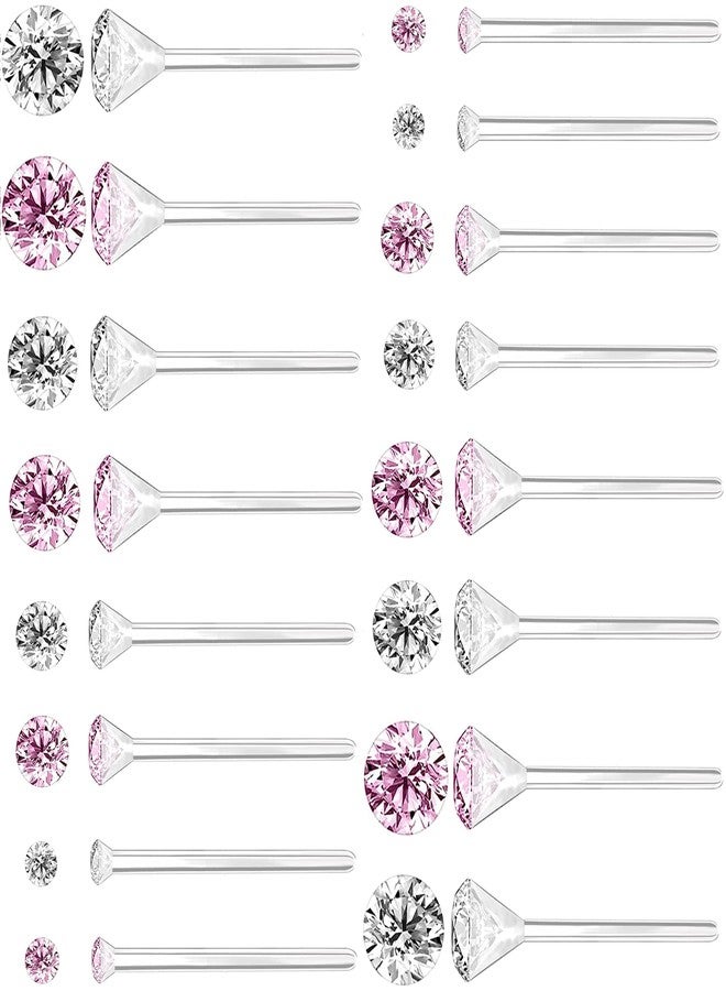 Meniala Anti Allergy Hypoallergenic Plastic Stud Earrings Set, 8 Pairs with Silicone Backs, 2-5mm Cubic Zirconia for Sensitive Ears (Pink) - Image 1