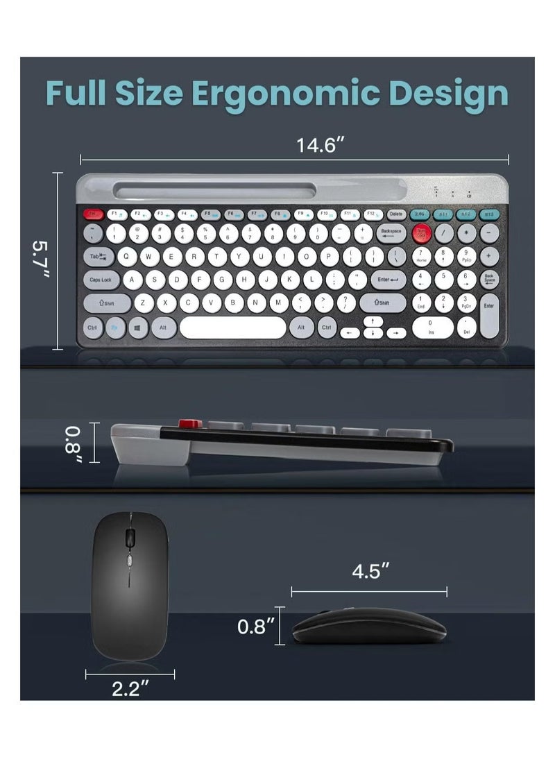 Arabic  English Wireless Keyboard and Mouse Combo, Multi-Device (Bluetooth+2.4G) Keyboard Mouse with Phone Tablet Holder, Full-Sized Typewriter Cordless Keyboard and Mouse for Computer/Laptop (Black)  - Image 3