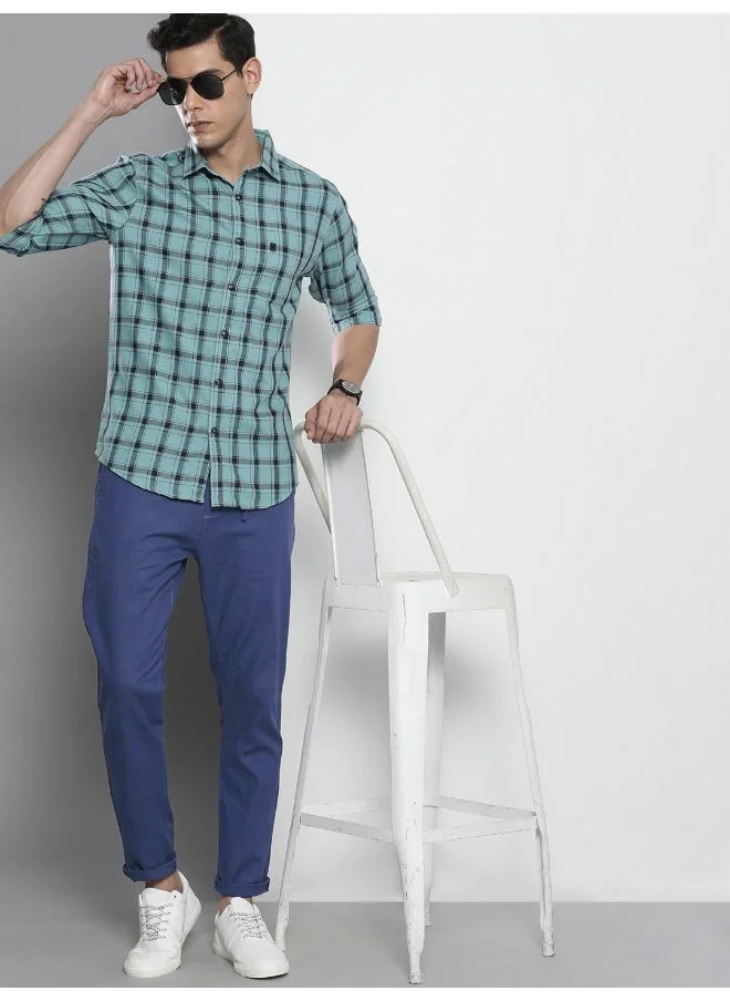 شركة المرآب الهندية Blue Indigo Men Slim Fit Casual Solid Regular Linen Trousers