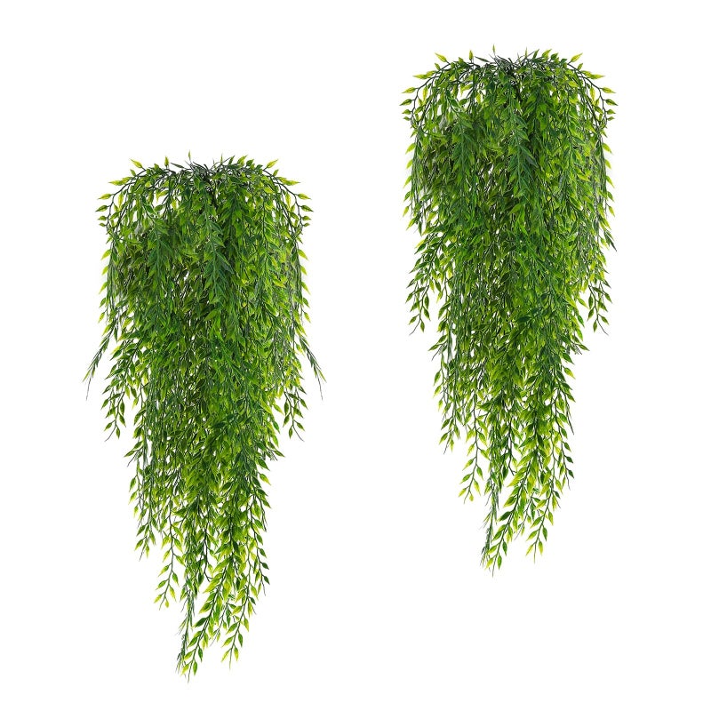 herfate Fake Garland Hanging Vines 4 PC Artificial Weeping Willow Leaves Fake Greenery Faux Plants Realistic Home Office Decoration Indoor Outdoor (Green) - Image 1