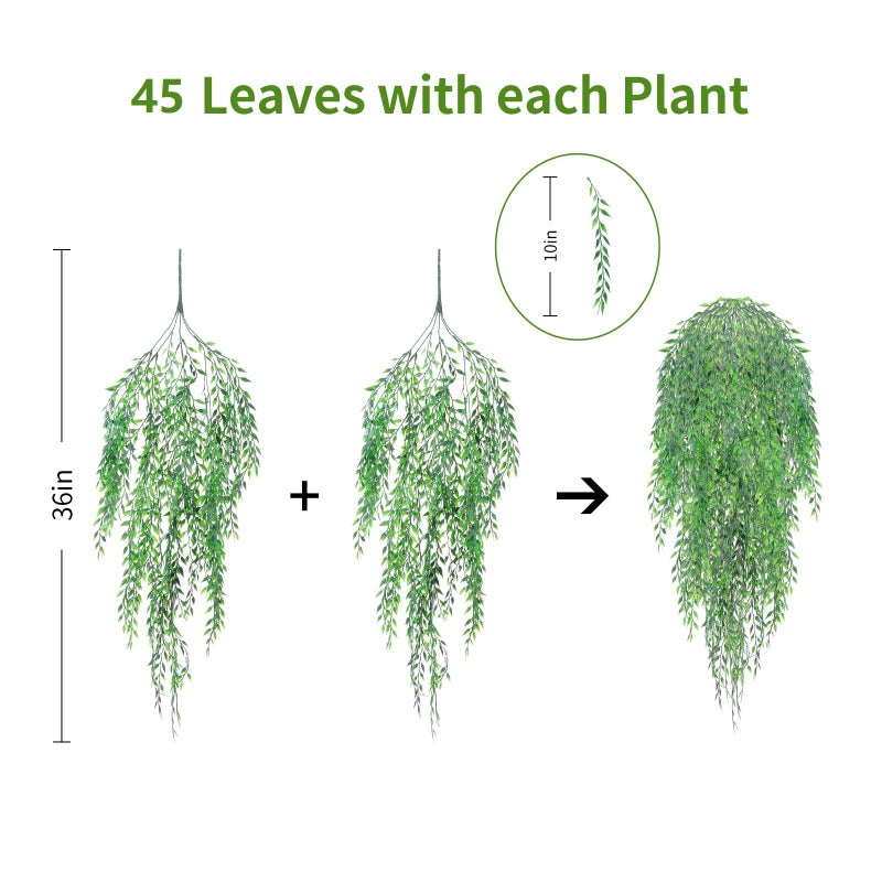 herfate Fake Garland Hanging Vines 4 PC Artificial Weeping Willow Leaves Fake Greenery Faux Plants Realistic Home Office Decoration Indoor Outdoor (Green) - Image 4