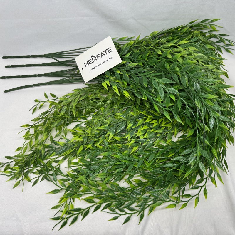 herfate Fake Garland Hanging Vines 4 PC Artificial Weeping Willow Leaves Fake Greenery Faux Plants Realistic Home Office Decoration Indoor Outdoor (Green) - Image 2