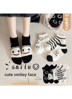 Summer Lace Mesh Socks Women Breathable Thin Ankle 0183 black and white smiling face