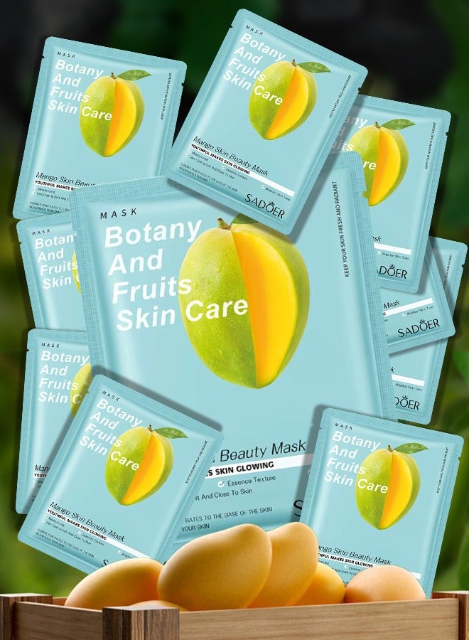 SADOER 10 Pcs Mango Skin Beauty Mask Set Botany and Fruits Skin Care Sheet Facial Mask Moisturizing Hydrating Skin Tone Soft Texture Face Mask Sheet for Women and Men Skincare Youthful Skin Glowing Masks - Image 1