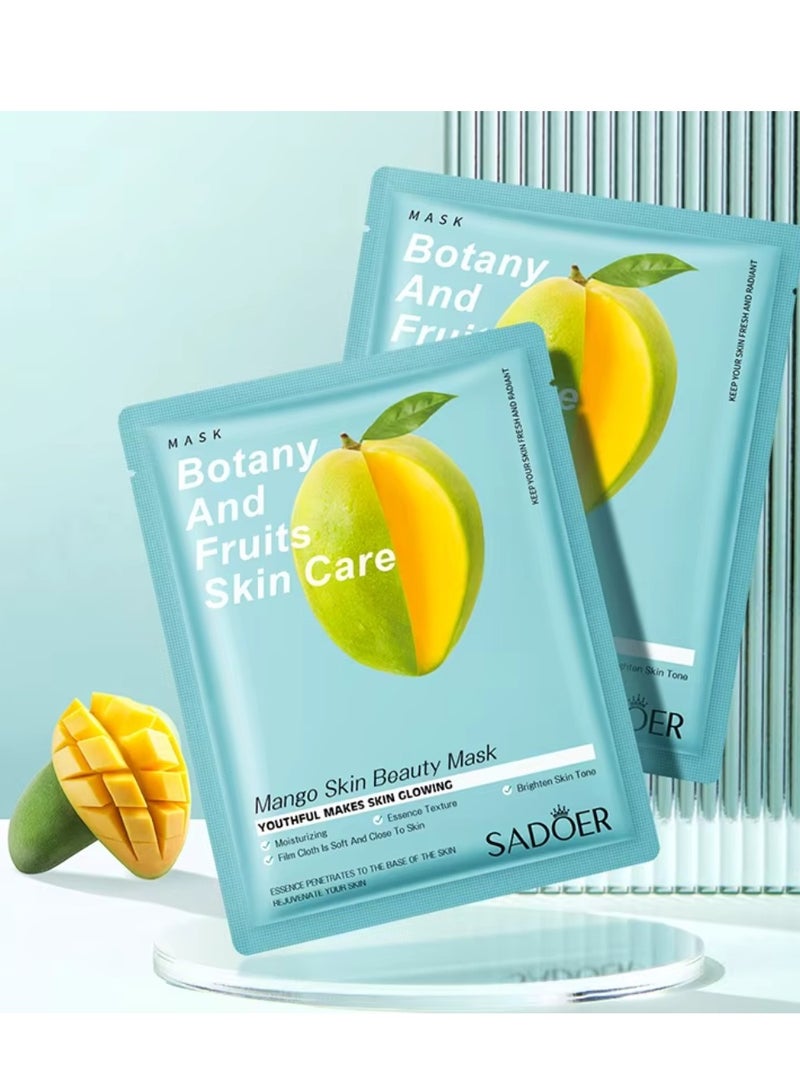 SADOER 10 Pcs Mango Skin Beauty Mask Set Botany and Fruits Skin Care Sheet Facial Mask Moisturizing Hydrating Skin Tone Soft Texture Face Mask Sheet for Women and Men Skincare Youthful Skin Glowing Masks - Image 3