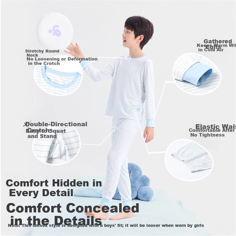 JD Jing Zao Jiusuiban Kids Soft Skin Thermal Underwear Unisex Children's Autumn Winter Moisturizing Modal Lightweight Base Layer Cotton Sweater Pajamas Set - Image 4