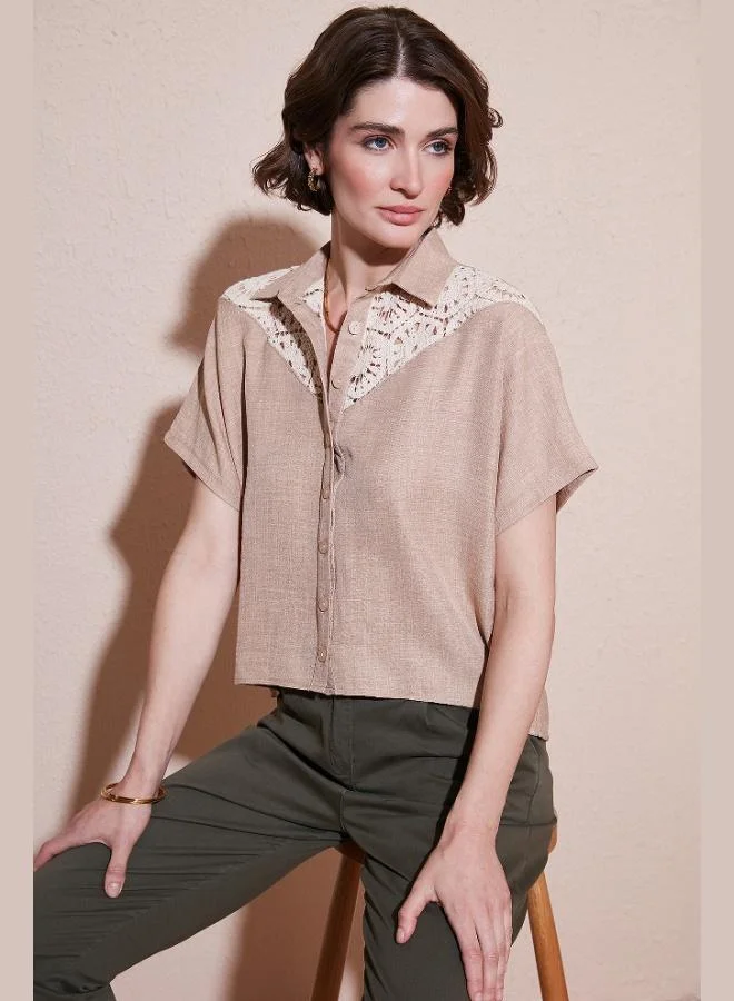 ليلا قميص نسائي بأكمام قصيرة من الدانتيل ليلا