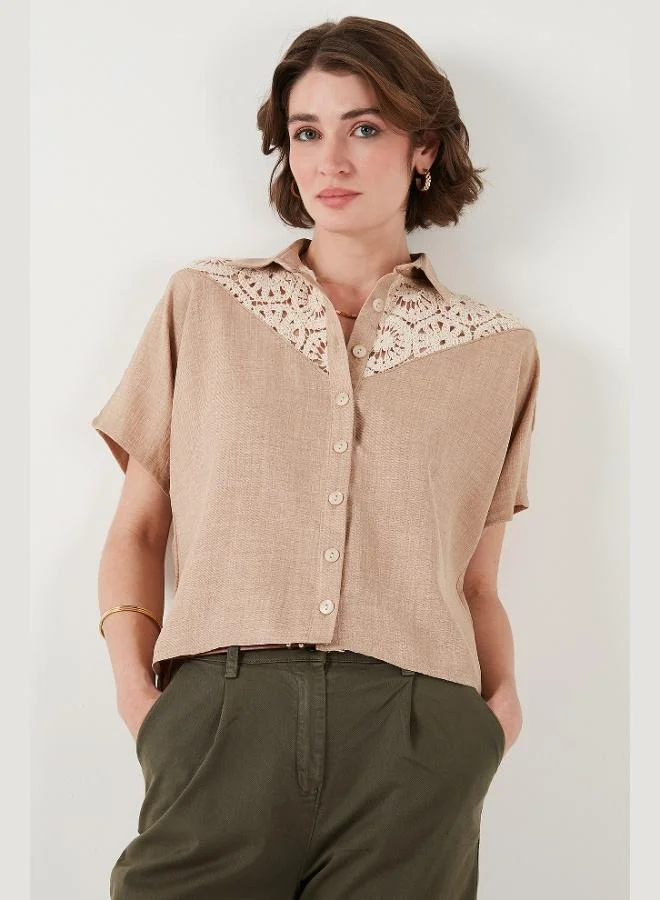 ليلا قميص نسائي بأكمام قصيرة من الدانتيل ليلا