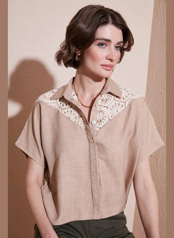 ليلا قميص نسائي بأكمام قصيرة من الدانتيل ليلا