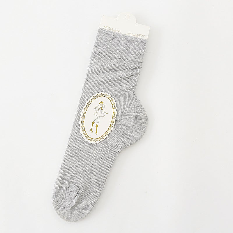 Retro Striped Crew Socks Autumn Winter Light gray 