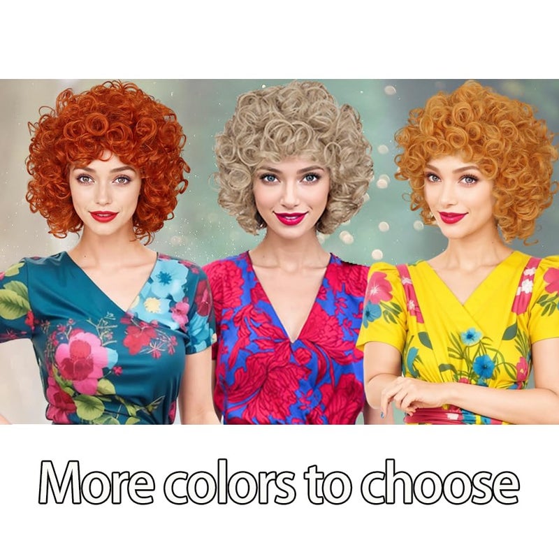 ColorGround Short Fluffy Curly Orange Red Cosplay Wig Women Costume for Halloween - Image 2