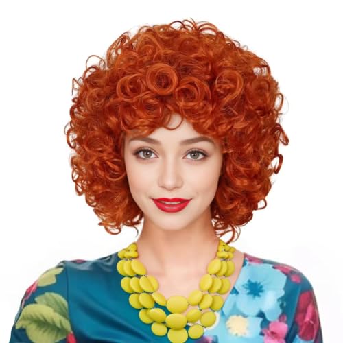 ColorGround Short Fluffy Curly Orange Red Cosplay Wig Women Costume for Halloween - Image 1