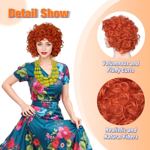 ColorGround Short Fluffy Curly Orange Red Cosplay Wig Women Costume for Halloween - Image 4
