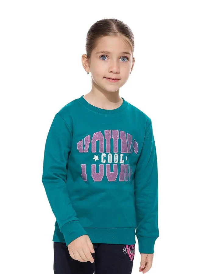 victor and jane Victor And Jane Girls Green Glitter Graphic Print Sweatshirt